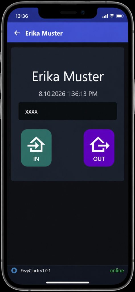 selection of Clock IN or Clock OUT on a Smartphone