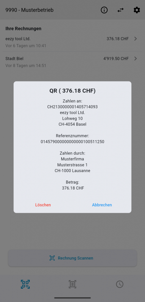 eezyApp QR Rechnung scannen