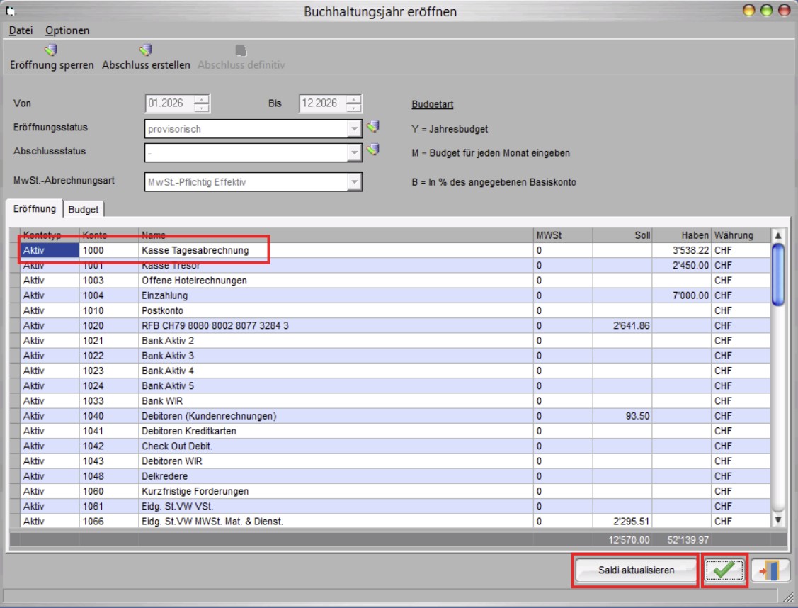 Übertragung der Kassen- und Finanzkontosalden